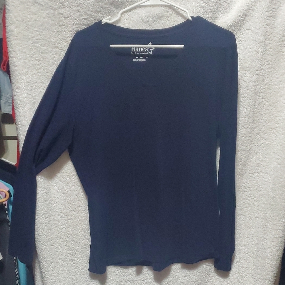 Hanes Women's Navy Blue Long Sleeve Top